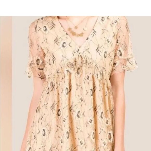 Francesca's Liv Floral Lace Shift Dress Beige/Gray. . Size Medium - Picture 2 of 15